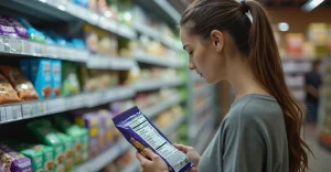 Человек читает этикетку продукта в магазине