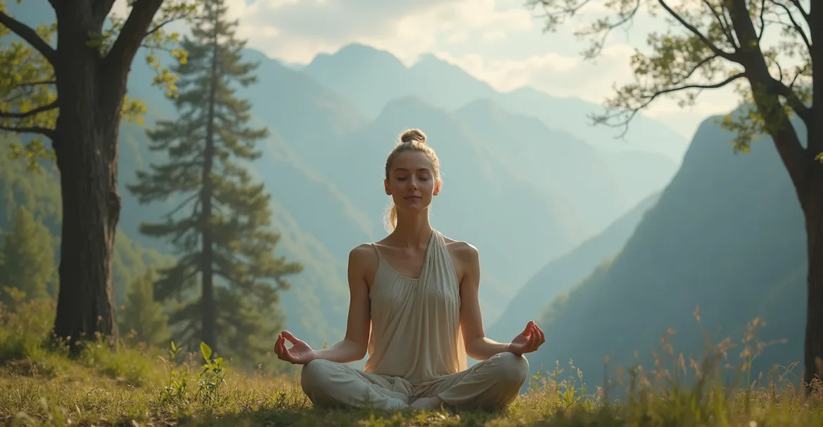 Человек медитирует на природе