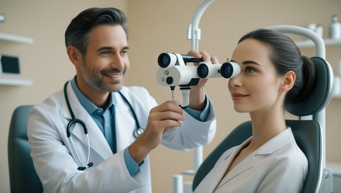Офтальмолог проводит диагностику бинокулярного зрения