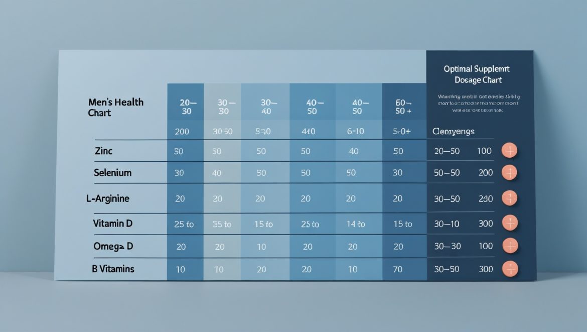 Инфографика с рекомендуемыми дозировками пищевых добавок для мужчин разных возрастных групп