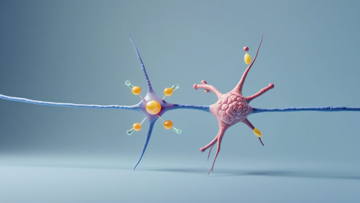 Схема выделения нейромедиаторов в синаптической щели между нейронами головного мозга, процесс синаптической передачи