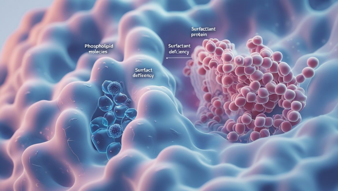 Молекулярная структура сурфактанта легких на границе воздух-жидкость в альвеолах, фосфолипиды и сурфактантные белки