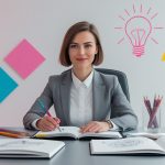 Тест на креативность - человек за рабочим столом с творческими инструментами