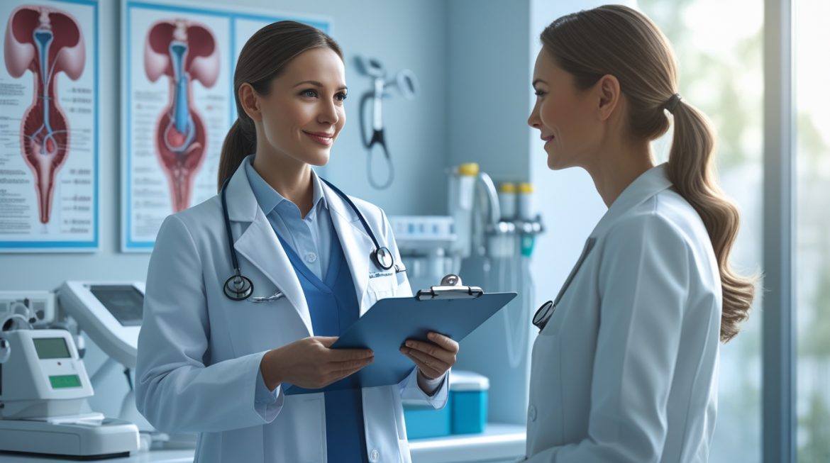 Врач-уролог консультирует пациентку по лечению женского цистита биодобавкой MolecularForce