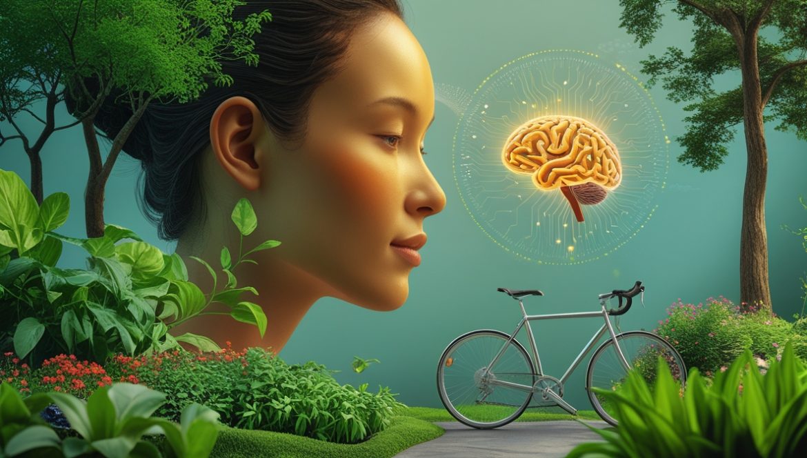 Человек медитирует в зеленом лесу в окружении природы для улучшения ментального здоровья и связи с окружающей средой