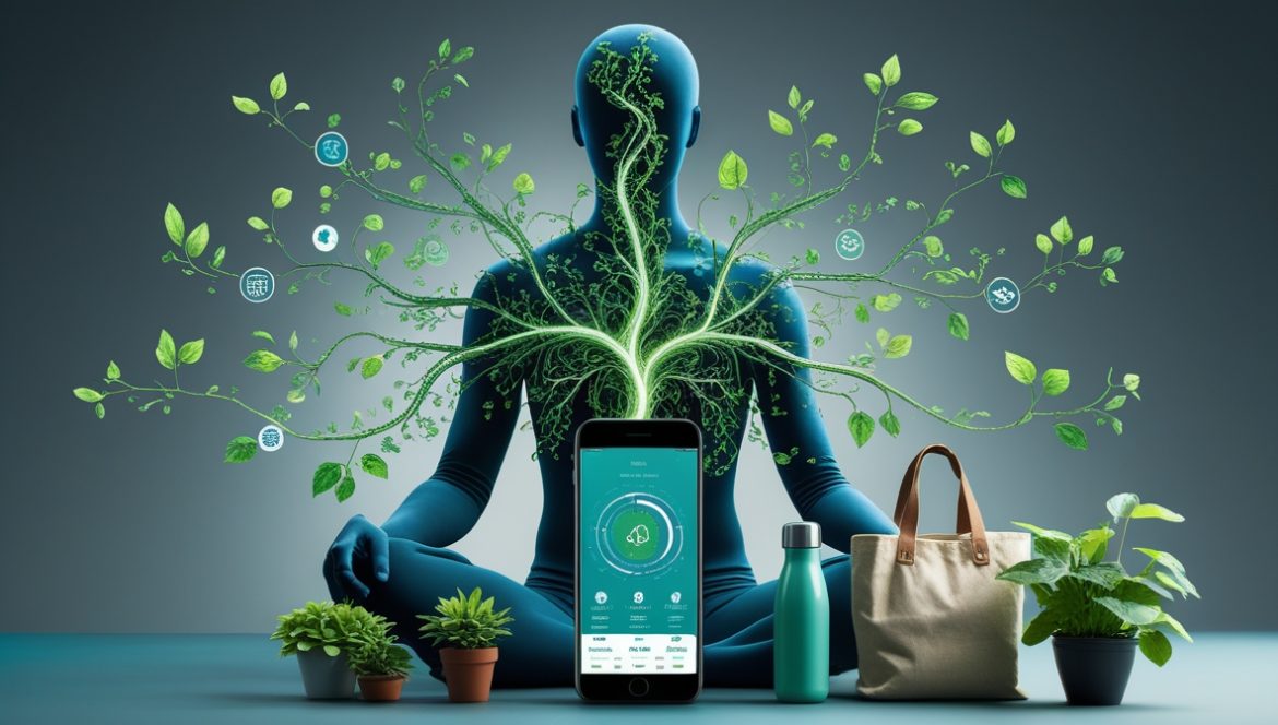 Экологичное мышление и здоровые привычки: человек практикует осознанность и заботу о себе в спокойной домашней обстановке