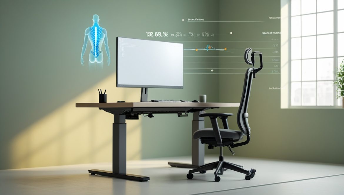 эргономичное рабочее место с правильной посадкой за компьютером и организованным пространством для здоровья позвоночника