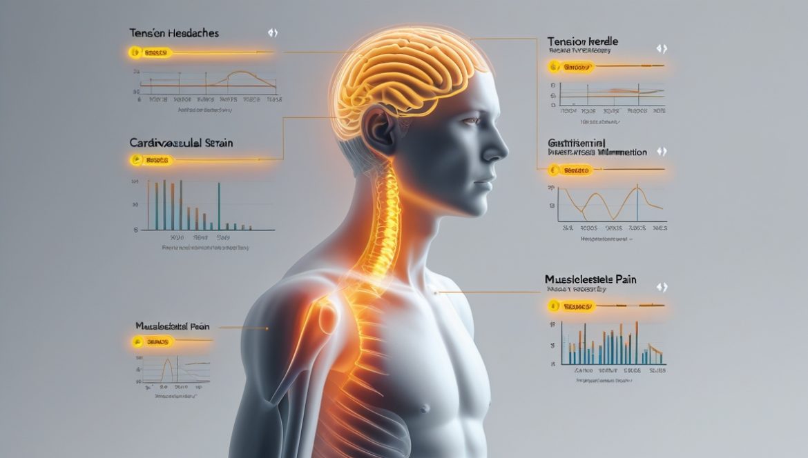 Женщина с признаками физического и эмоционального истощения от выгорания держится за голову на рабочем месте