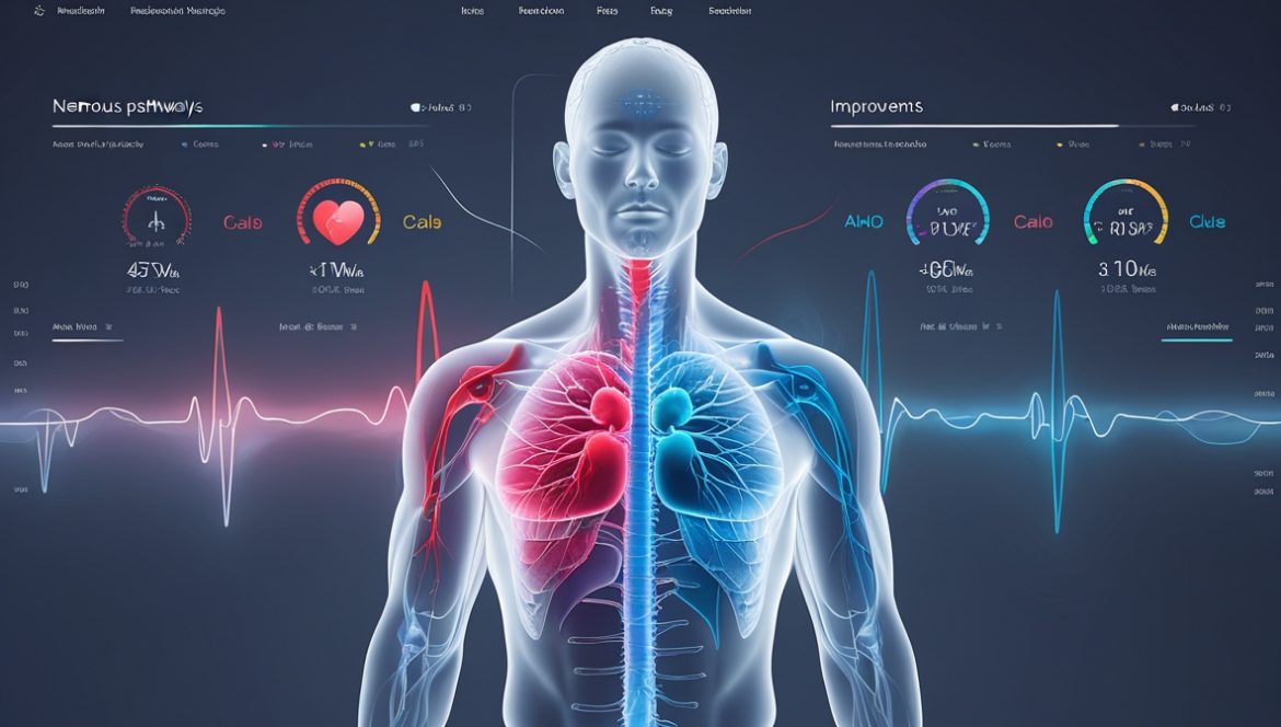 Человек в состоянии глубокой релаксации с визуальным представлением физиологических процессов восстановления организма