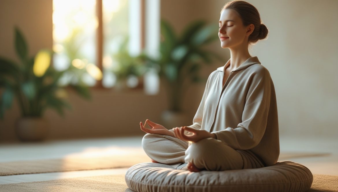 Медитация для начинающих – человек медитирует в спокойной домашней обстановке
