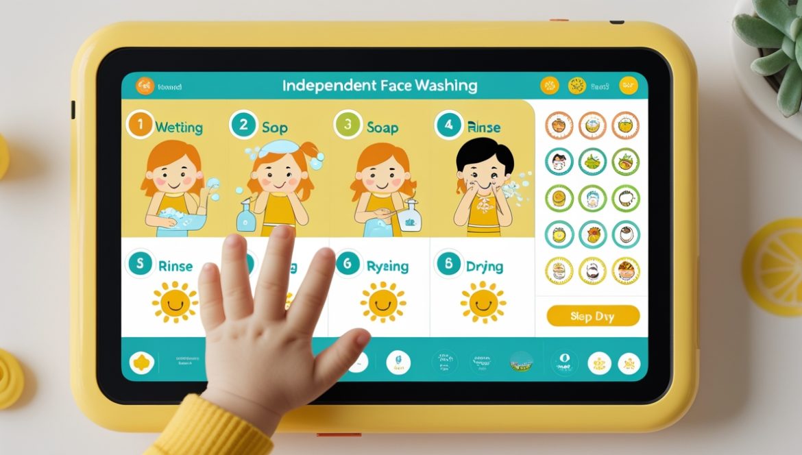 Ребенок самостоятельно умывается в ванной комнате