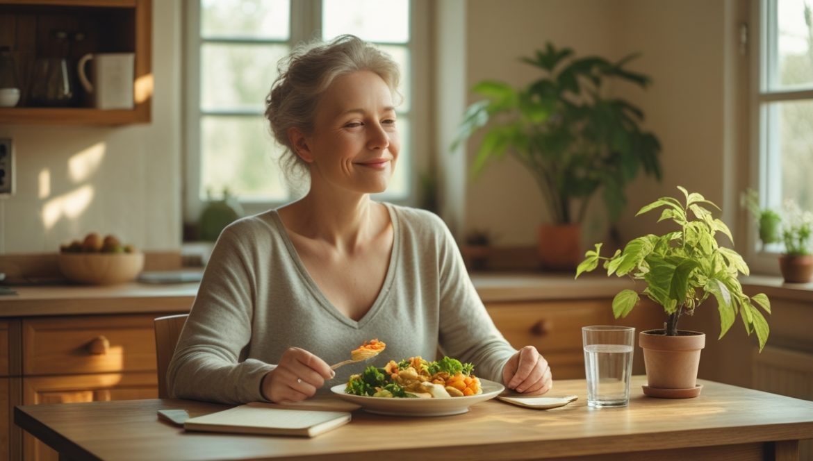 Человек практикует осознанное питание и ведет дневник питания для профилактики рецидива пищевого поведения