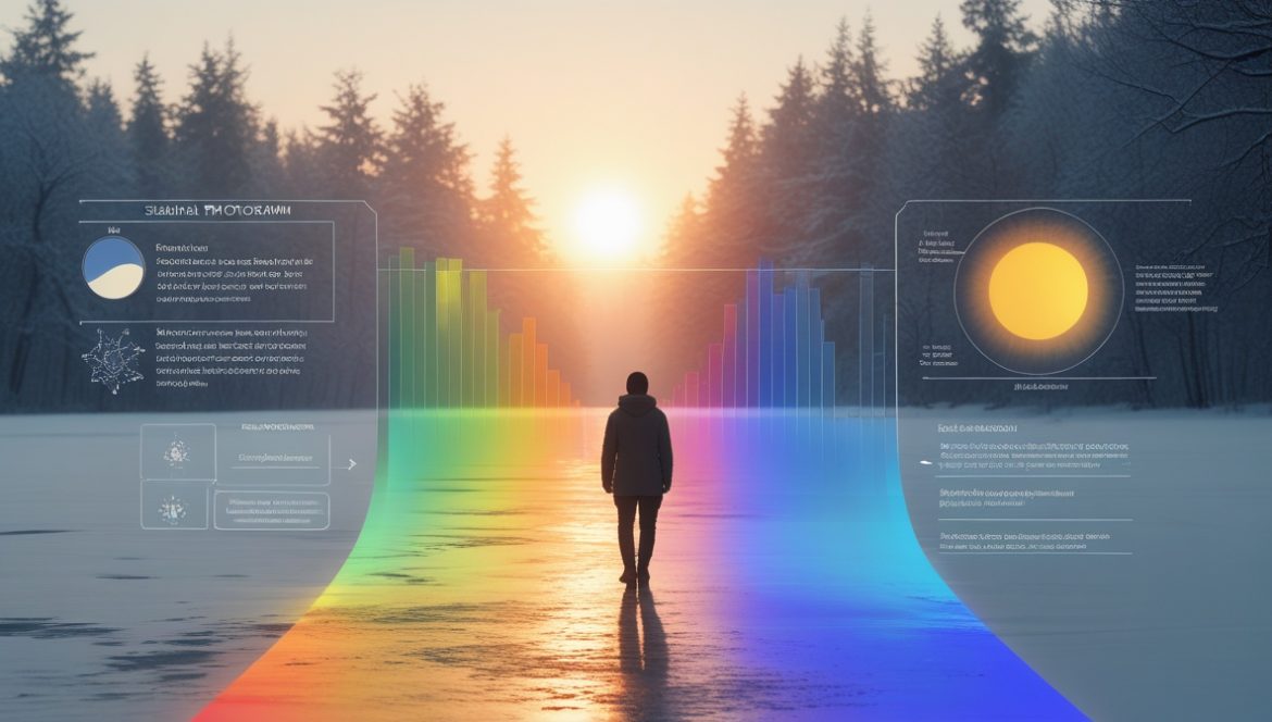 Человек у окна с естественным освещением и лампой для светотерапии при сезонной депрессии