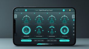 Виртуальный тренер по дыханию с техниками, Человек практикует дыхательные упражнения с виртуальным тренером для улучшения здоровья и снятия стресса