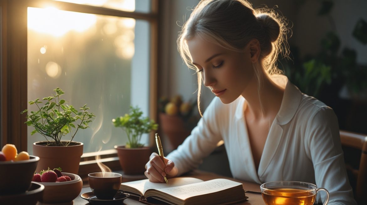 Женщина ведет дневник мотивации для здорового питания и похудения, техника поиска глубинных целей