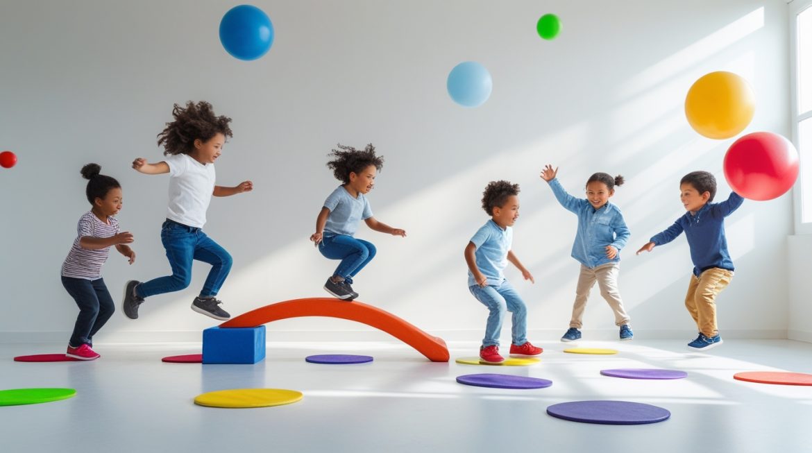 Активный дошкольник играет в развивающие подвижные игры дома 