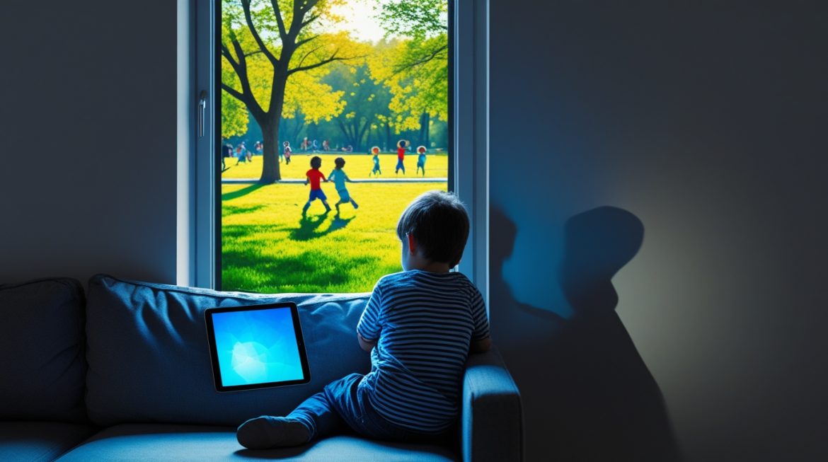 Активный ребенок играет на свежем воздухе - профилактика малоподвижного образа жизни