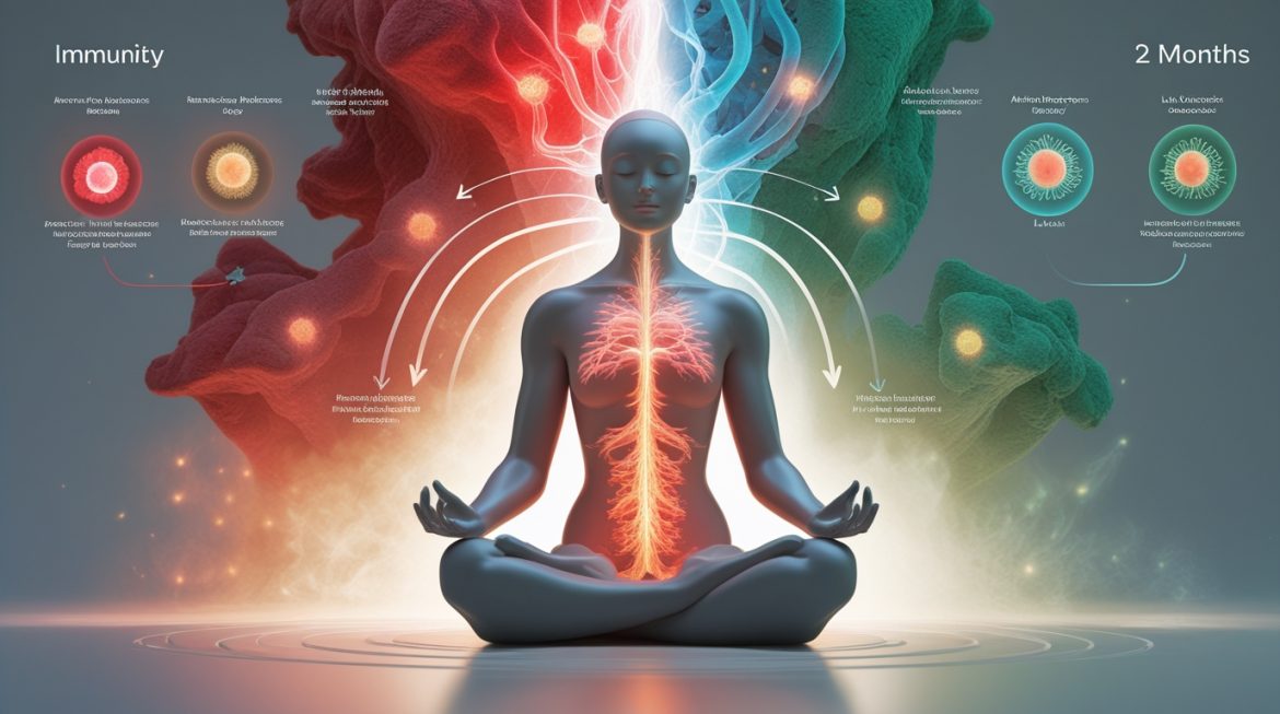 Женщина медитирует для укрепления иммунной системы с визуализацией клеток