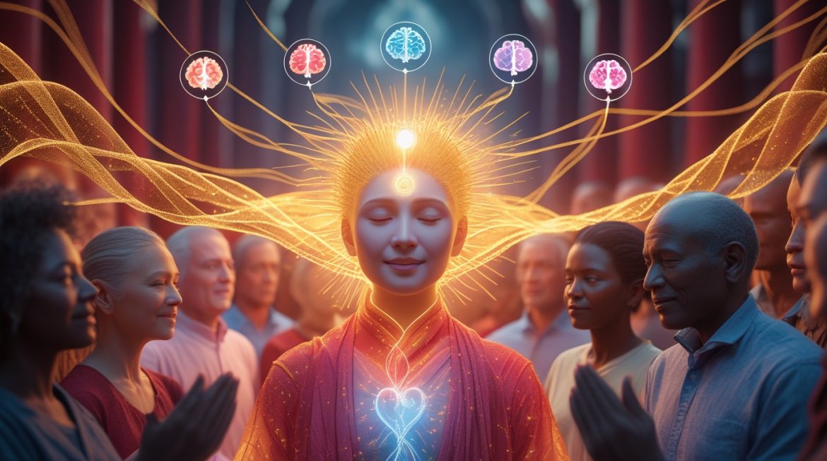 Человек практикует медитацию любящей доброты в спокойной атмосфере с мягким золотистым светом