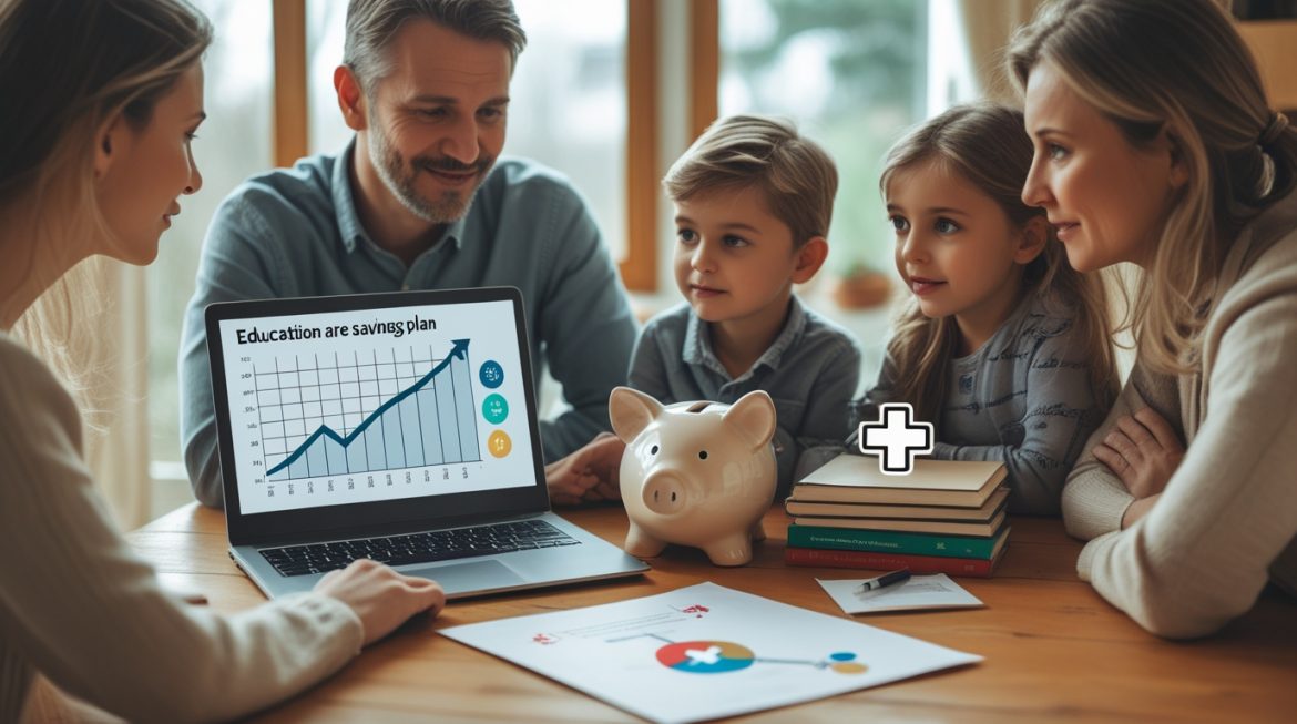 Родитель с ребенком планируют семейный бюджет и создают накопительный счет на образование и здоровье