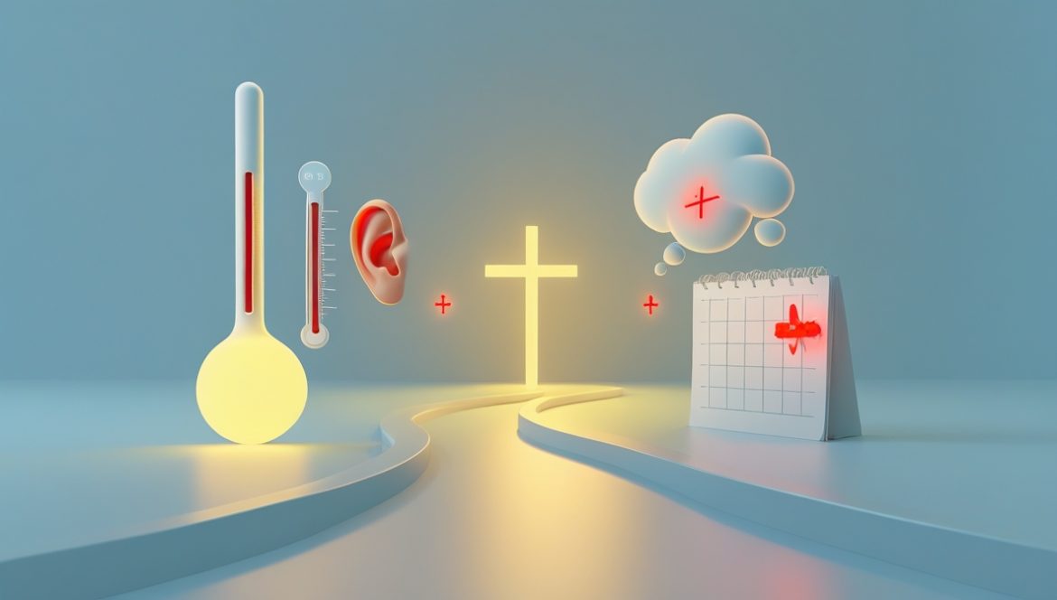 Взрослый человек измеряет температуру при ОРВИ и оценивает тревожные симптомы