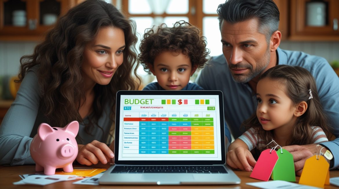 Молодая мама планирует семейный бюджет с ребенком за столом с документами и калькулятором