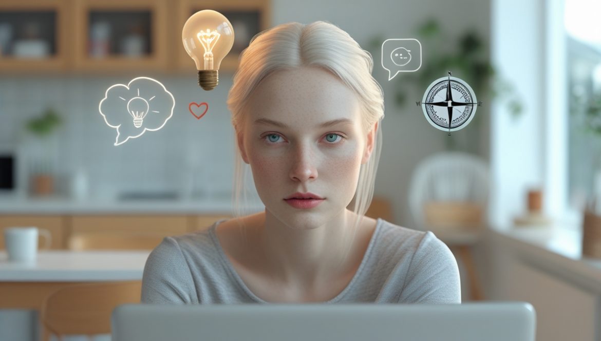 Человек в спокойной обстановке демонстрирует психологическое благополучие и гармонию в повседневной жизни