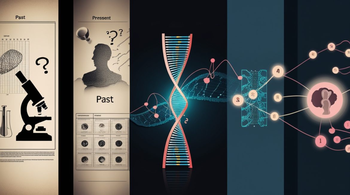 Современная лаборатория генетического тестирования с ДНК структурой и медицинским оборудованием