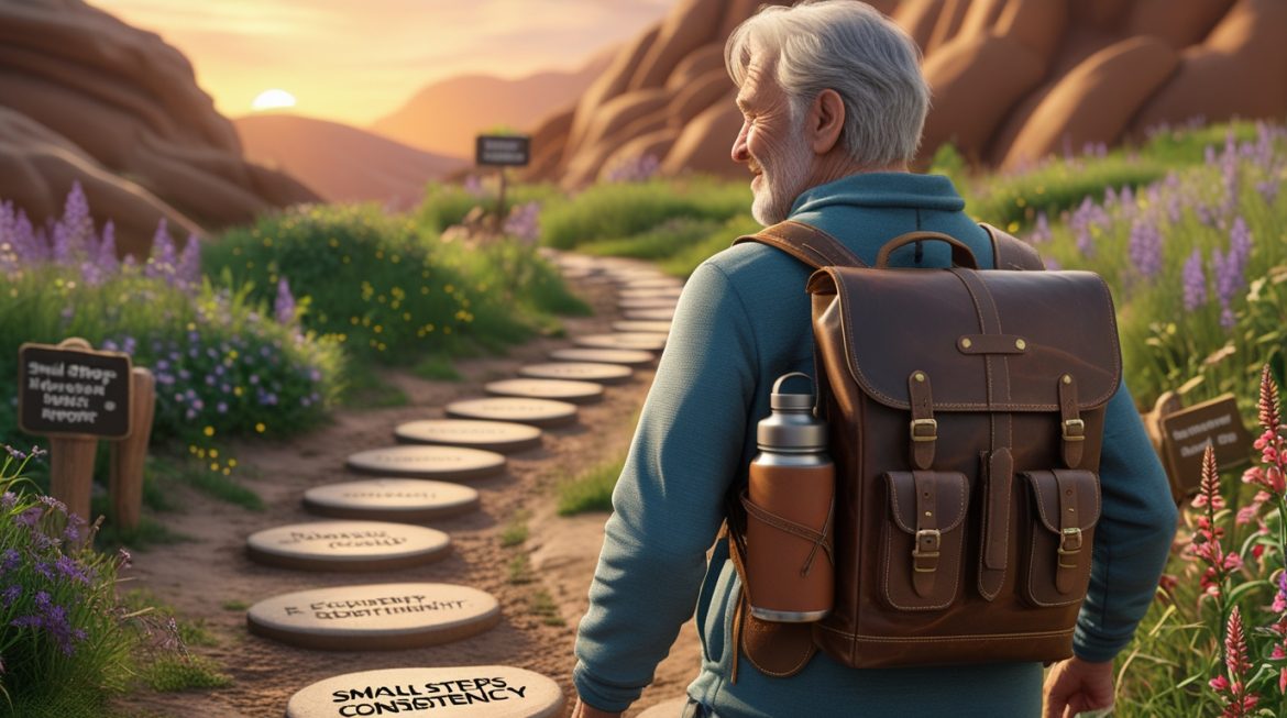 Человек после 50 лет выполняет упражнения дома - активный образ жизни и фитнес в зрелом возрасте