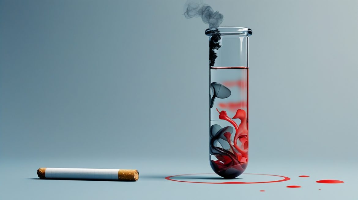 Врач анализирует результаты анализов крови курильщика в медицинской лаборатории