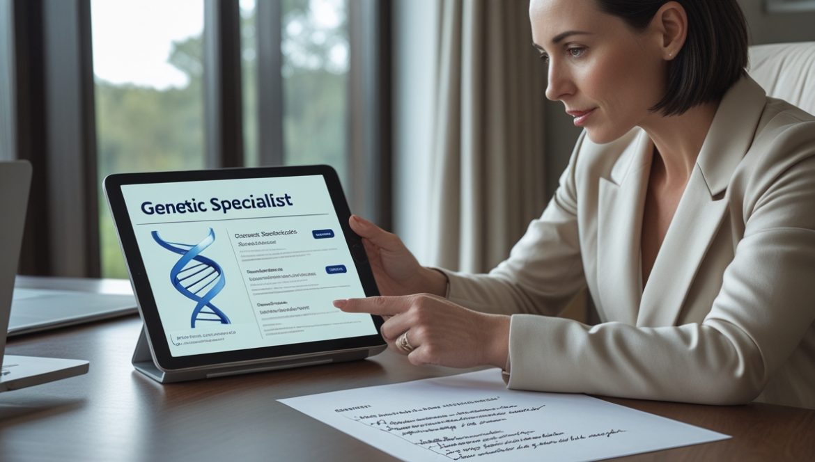 Врач-генетик консультирует пациента по результатам генетических тестов в современной клинике