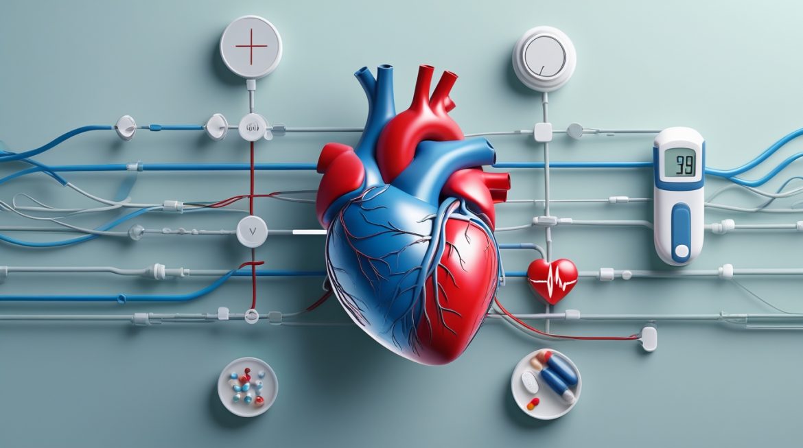 Врач-кардиолог с моделью сердца в современной клинике для лечения ишемической болезни сердца