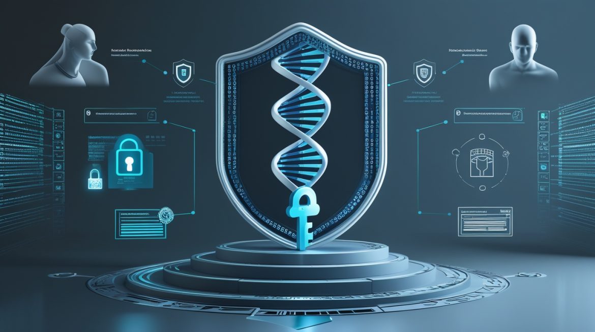 Врач анализирует генетические данные с соблюдением конфиденциальности в современной лаборатории