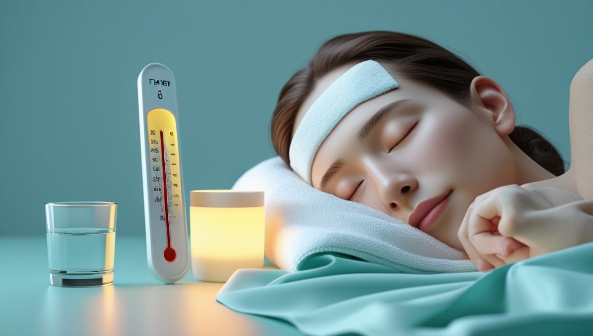 Женщина измеряет температуру термометром при простуде ОРВИ в домашних условиях