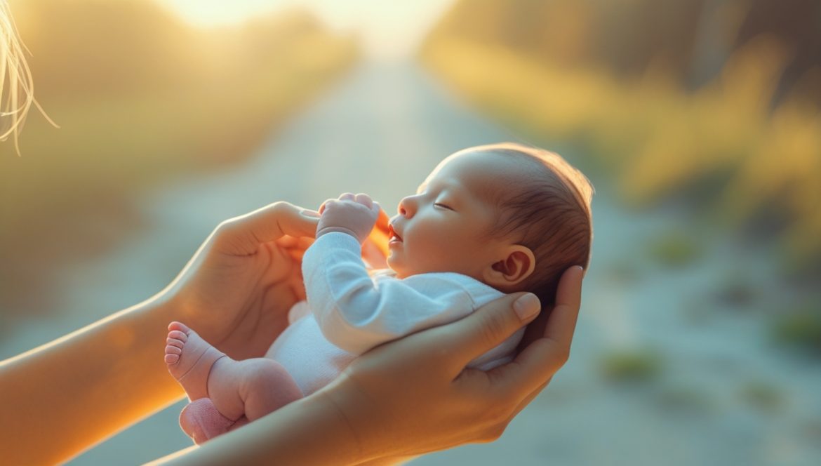Мать держит младенца на руках, демонстрируя формирование базового доверия и привязанности в раннем возрасте