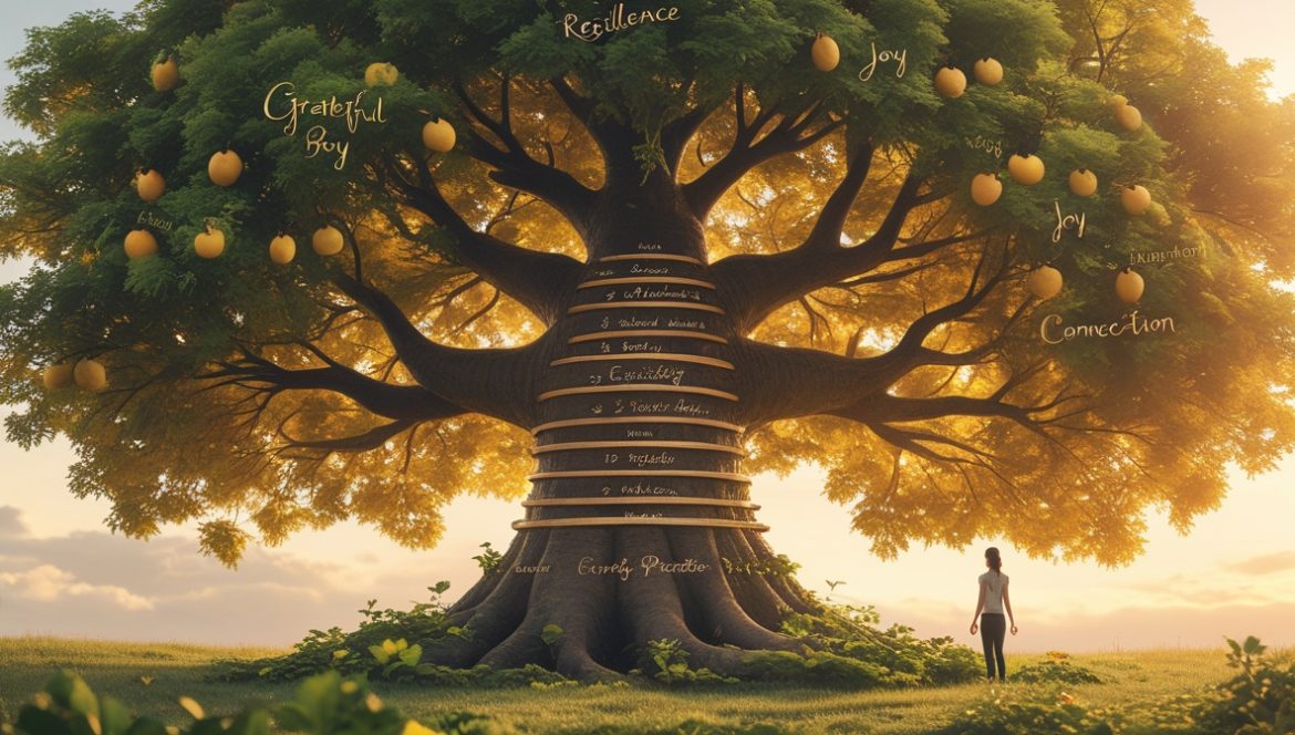 Женщина ведет дневник благодарности в уютной комнате с естественным освещением