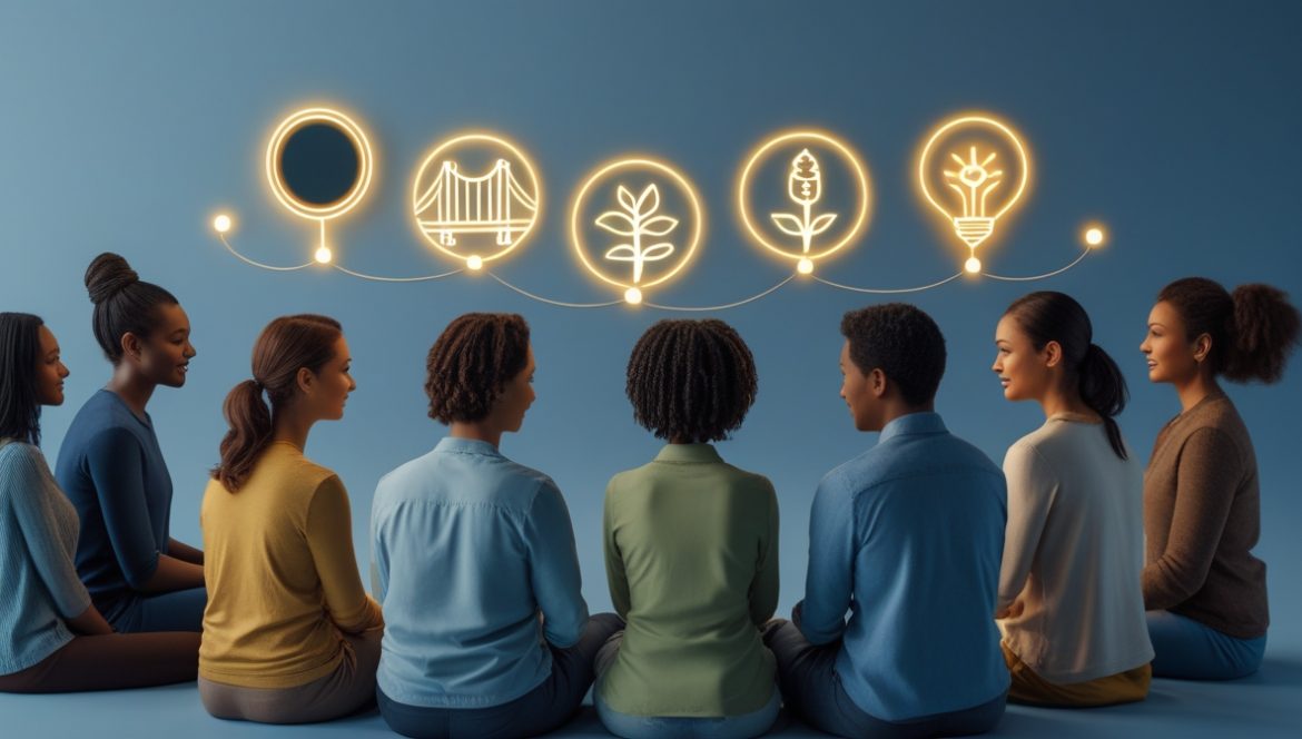 Групповая терапия сессия с психологом и участниками в круге для лечения депрессии и тревожности