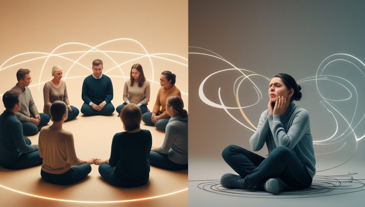 Групповая терапия сессия с психотерапевтом и участниками в кругу