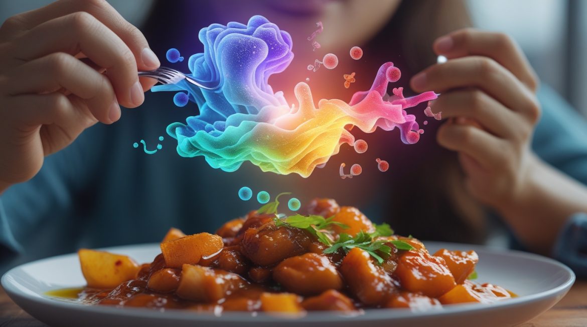 Человек наслаждается ароматом пищи, демонстрируя связь обоняния и вкуса