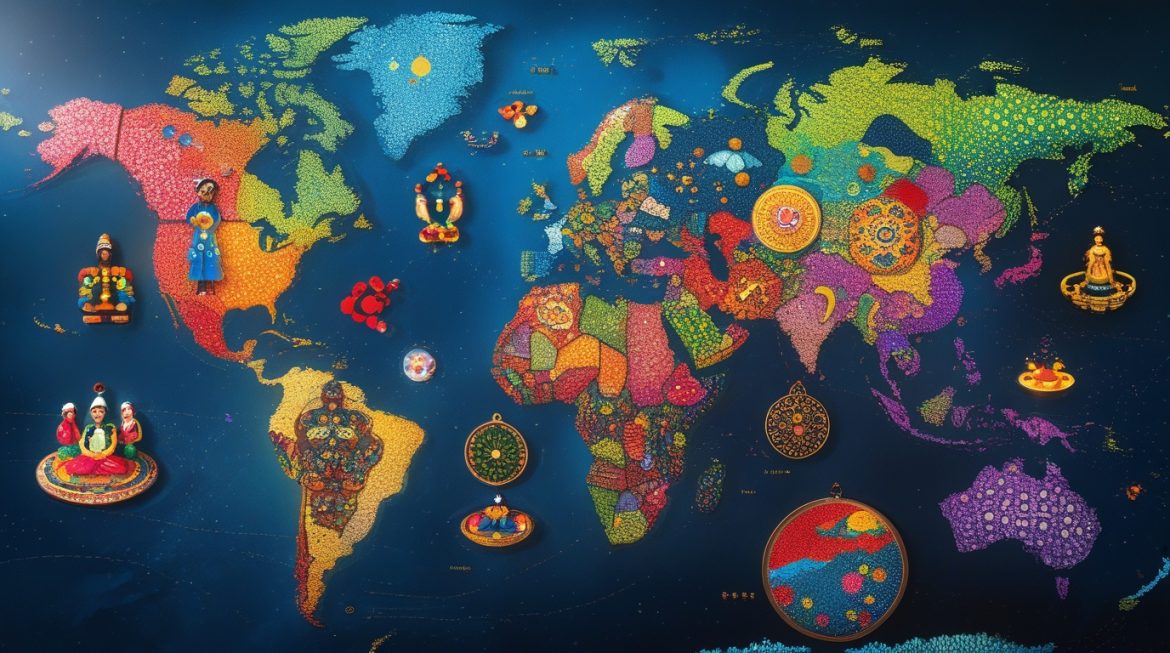 Представители разных культур с символами счастья демонстрируют культурное разнообразие в понимании благополучия