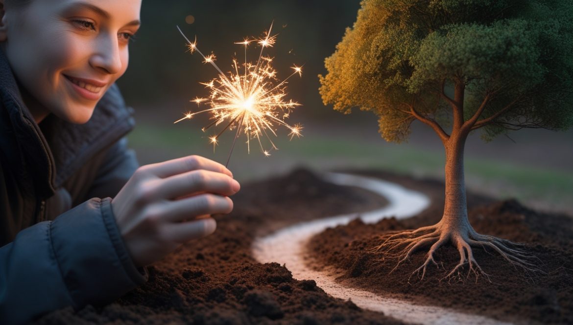 Женщина медитирует на природе выражая долгосрочные позитивные эмоции и внутреннюю гармонию