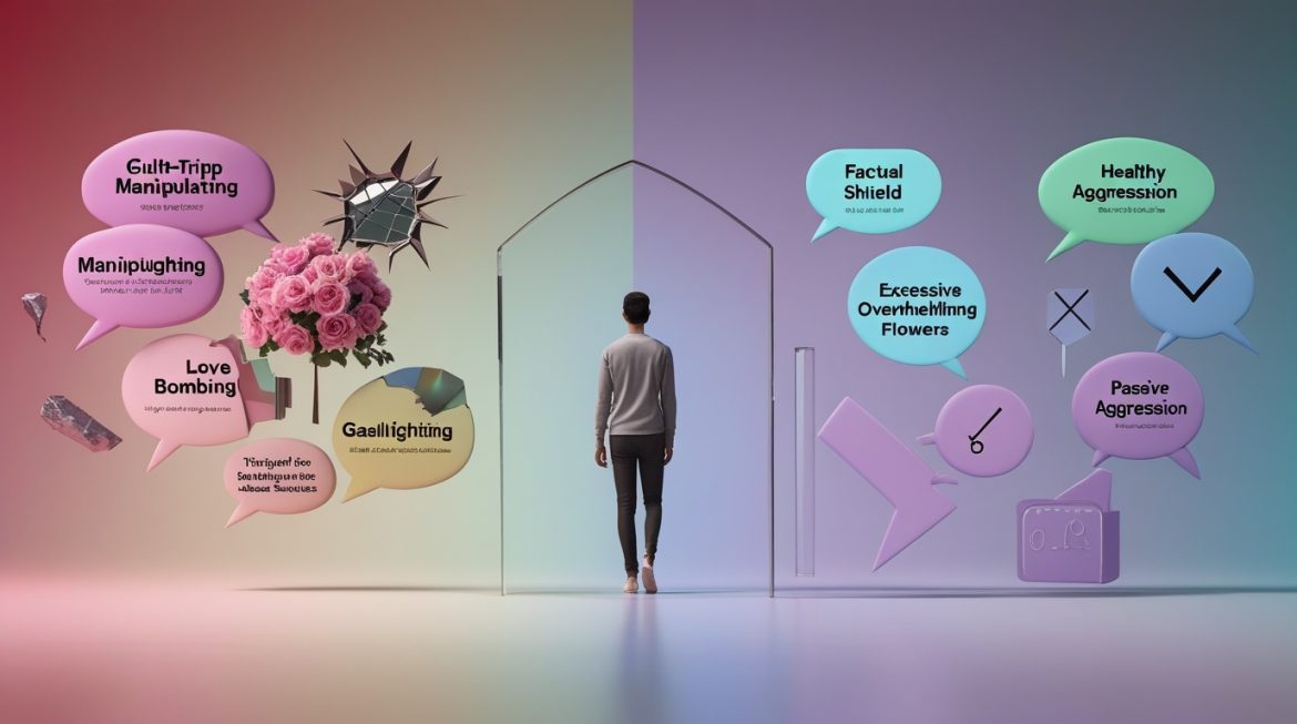 Женщина защищается от психологических манипуляций в общении, уверенность и психологические границы