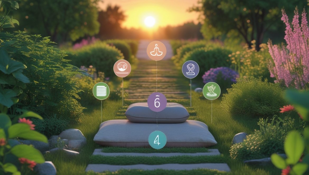 Человек медитирует в светлой комнате с растениями, начиная путь самопомощи и личностного развития