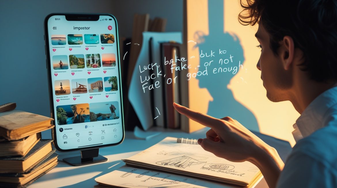 Профессионал смотрит в экран смартфона на своё отражение в социальных сетях