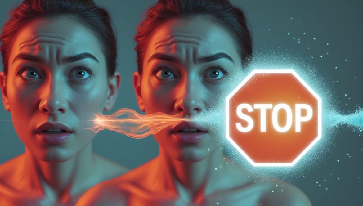 Женщина практикует технику управления эмоциями и дыхательные упражнения для снятия стресса