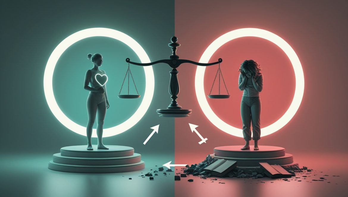 Человек с психологическими границами в спокойной обстановке, символизирующий здоровую заботу о себе