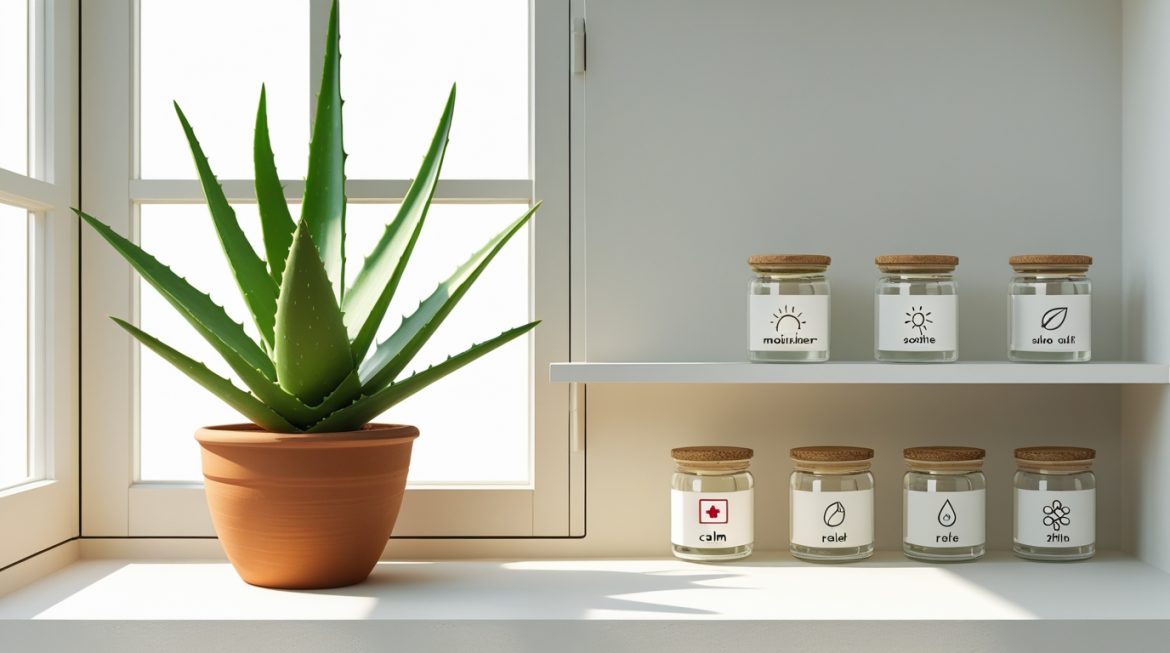 Алоэ вера в горшке на столе для домашнего применения в лечебных целях и косметологии