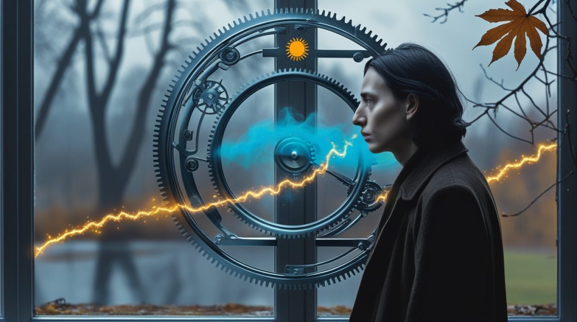 Женщина у окна утром с чашкой чая - концепция управления циркадными ритмами и сезонной депрессией