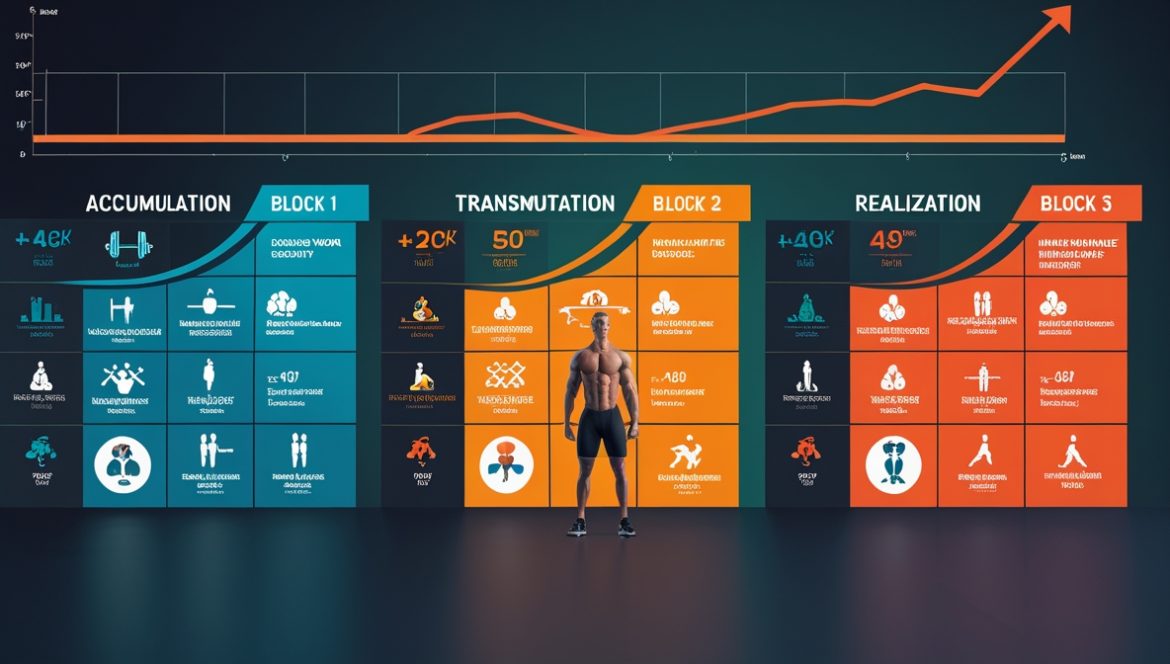 Тренер демонстрирует схему блоковой периодизации тренировок в современном спортзале