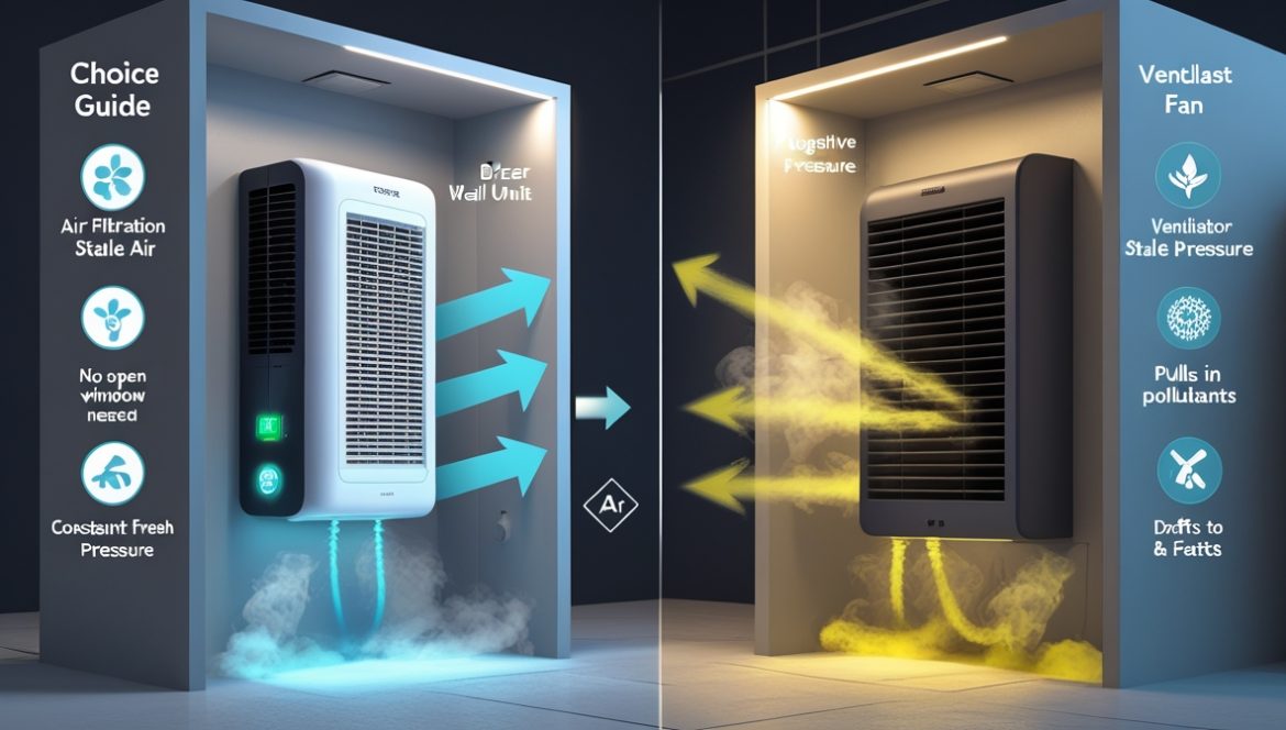 Бризер для приточной вентиляции в интерьере современной квартиры с женщиной, здоровый микроклимат в доме